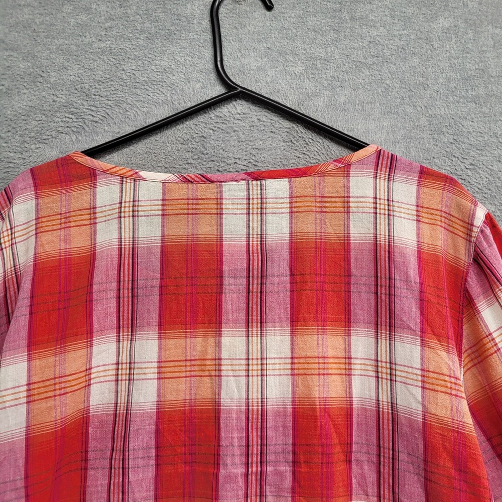 Lane Bryant Women‎ Top 26/28 Red Plaid Blouse Babydoll Smocked Long Sleeve - Picture 7 of 8